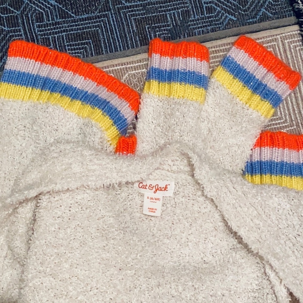 White w/ Silver Shimmer Short Open Cardigan - Neon Yellow, Neon Orange, Blue - Picture 5 of 5